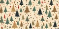 Vntage Christmas seamless pattern background, fir trees with beige color. Vector illustration in