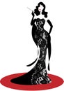Shop logo fashion woman silhouette diva. Company brand name design, Beautiful luxury cover girl retro woman in black lace dress Royalty Free Stock Photo