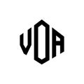 VOA letter logo design with polygon shape. VOA polygon and cube shape logo design. VOA hexagon vector logo template white and Royalty Free Stock Photo