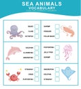 English vocabulary about sea animals worksheet for kids