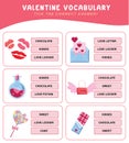 Read and tick the correct answer. Valentine items vocabulary. Worksheet for preschool. Word test game for kids.