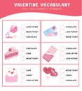 Read and choose the correct answer. Valentine items vocabulary. Worksheet for preschool. Word test game for kids.