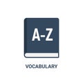 Vocabulary grammar english icon. Language dictionary glossary study symbol foreign vocabulary book.