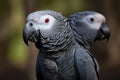 A vocal and intelligent African Grey Parrot mimicking words and sounds, mimicking words and sounds with ease. Generative AI