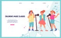 Vocal classes for children website template with kids singing songs, flat vector. Royalty Free Stock Photo