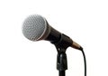 Vocal microphone with cord on a stand closeup isolated Royalty Free Stock Photo