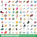 100 vocation icons set, isometric 3d style