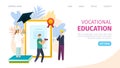 Vocational education training concept of learning, landing page, vector illustration. Business training and advanced