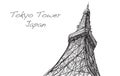 Voctor sketch of Tokyo Tower in Japan, free hand draw