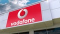 Vodafone logo on the modern building facade. Editorial 3D rendering