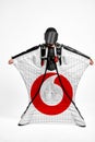 Vodafone. Men in wing suit equipment.Demonstration of popular brands. Simulator of free fall.