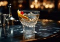 Vodka alcohol cocktail with lemon peel on bar table background.Macro.AI Generative Royalty Free Stock Photo