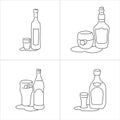 Vodka beer whiskey liquor bottle and glass outline icon on white background. Black white cartoon sketch graphic design. Doodle Royalty Free Stock Photo