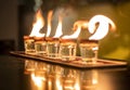 Vodka fire shots lined up on a table Royalty Free Stock Photo