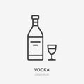 Vodka flat line icon. Vector thin sign of alcohol bottle, glass logo. Aperitif drink outline illustration for bar menu Royalty Free Stock Photo