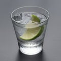 Vodka or gin with lime in rocks glass on grey background Royalty Free Stock Photo