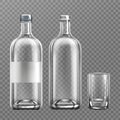 Vodka glass bottle realistic filled alcohol pack