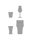 Vodka, liquor, tequila, beer glass in minimalist linear style. Silhouette of glassware performed in the form of black thin lines.