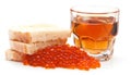 vodka and red caviar sandwiches isolated on white Royalty Free Stock Photo