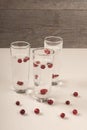 Vodka or schnaps with cranberries in shot glass Royalty Free Stock Photo