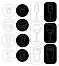 Vodka whiskey tequila rum champagne wine beer wineglass in thin lines. Cartoon sketch graphic design. Doodle style. Black white Royalty Free Stock Photo