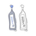 Vodka on white background. Two kinds beverage. Cartoon sketch graphic design. Doodle style with black contour line. Colored hand Royalty Free Stock Photo