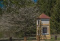 Vodnanske Svobodne Hory village in spring color day with fruit tree and chapel