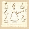 Voffee maker and cups vintage poster