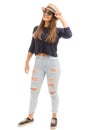 Voguish Woman In Torn Jeans