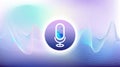 Voice assistant concept with microphone control, sound recognition icon. Artificial intelligence wave. Digital audio spectrum line Royalty Free Stock Photo