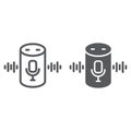 Voice assistant line and glyph icon, technology and voice control, smart speaker sign, vector graphics, a linear pattern