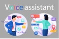 Voice assistant. Smart speaker virtual assistant, sound robot, people using voice controlled smart speaker