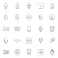 Voice, audio and sound recorder line icons set