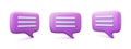 Voice balloons 3d emblems. Message network speech bubbles, different talk boxes. Text, comment or dialog clouds, vector