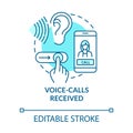 Voice-calls received turquoise concept icon. Connect with mobile phone. Chat with cellphone. Roaming idea thin line Royalty Free Stock Photo