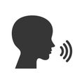 Voice Command Control Icon. Face Silhouette with Sound Waves Logo. Vector Royalty Free Stock Photo