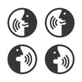 Voice Command Icons Set. Face with Sound Waves Logo. Vector