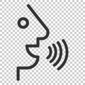 Voice command with sound waves icon in flat style. Speak control