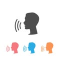 Voice control icon set. Speak or talk recognition linear icon, speaking and talking command, sound commander or speech