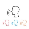 Voice control icon set. Speak or talk recognition linear icon, speaking and talking command, sound commander or speech