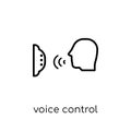 Voice control icon. Trendy modern flat linear vector Voice control icon on white background from thin line smart home collection Royalty Free Stock Photo