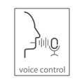 Voice identity vector line icon. Recognize audio system sign. Voiceover biometric symbol. Silhouette of man and sound