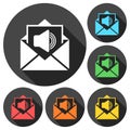 Voice mail, Speaker symbol, Audio message icons set with long shadow