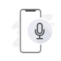 voice message on smartphone, mic recorder, radio microphone icon in grey color, record equipment, sound mic for karaoke