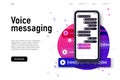 Voice messaging in smartphone screen, voice chat illustration concept. colorful landing page with sound wave