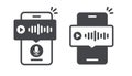 Voice note on cell phone icon, audio message record vector simple graphic illustration, black white messenger sound call pictogram