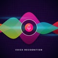 Voice recognition ai personal assistant visual design concept with microphone icon and colorful modern sound audio wave spectrum