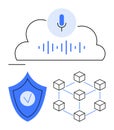 Voice Recognition in Cloud Computing with Blockchain Security and Encryption Features Royalty Free Stock Photo