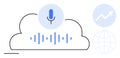 Voice Recognition and Cloud-Based Technology Concept with Microphone, Sound Waves, and Data Analytics Royalty Free Stock Photo