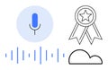 Voice Recognition, Cloud Storage, Audio Technology, and Achievement Concept Symbols Royalty Free Stock Photo
